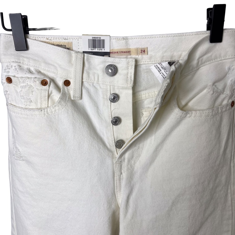 Levi’s Wedgie Straight Jeans Cloud Bank Size 24 Ankle Raw Hem High Waist - Picture 4 of 8